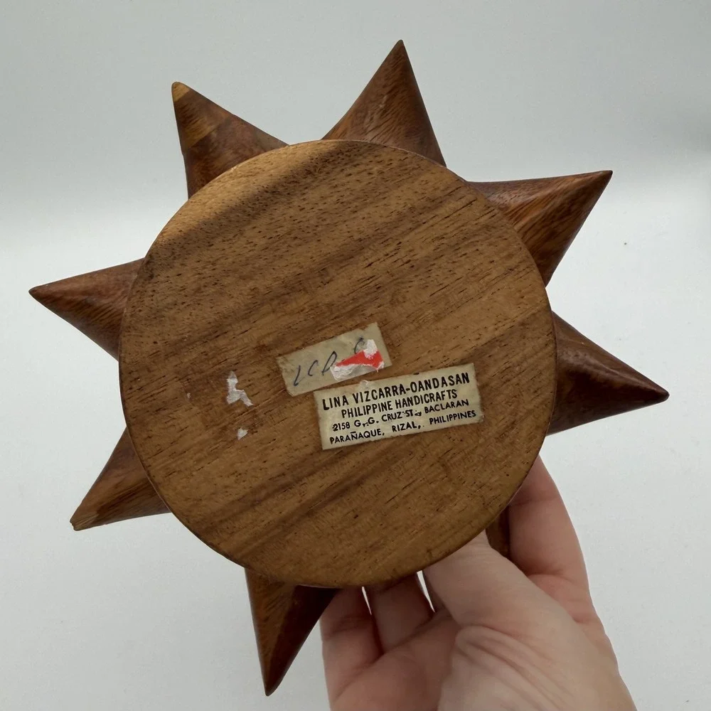 Vintage Hand Carved Wooden Lotus Flower‎ Candle Holder Philippine Handicrafts